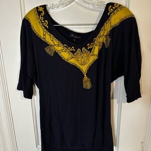 Luisa Spagnoli Navy Blouse with Yellow Detailing